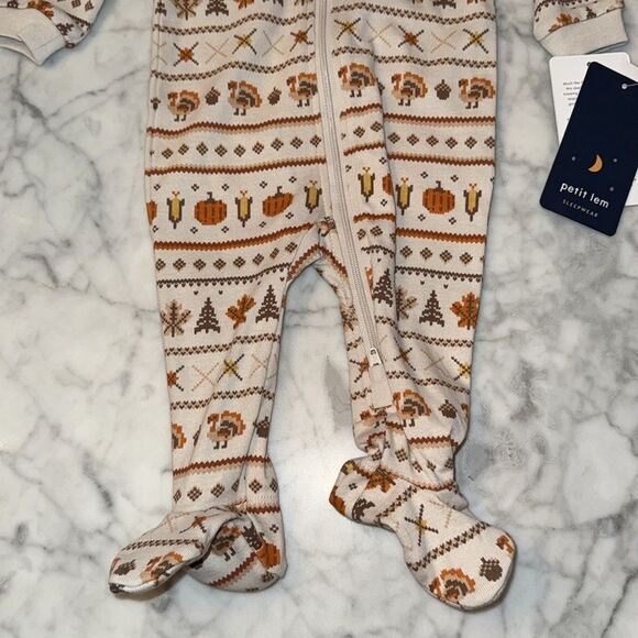 NWT Petit Lem Cream & Orange Fall Thanksgiving Pumpkin Patterned Kids Footie - Picture 5 of 7